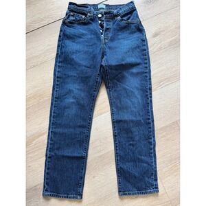 Levis 501 Curve High Rise Straight Leg Jeans Dark Wash Blue W28 L30